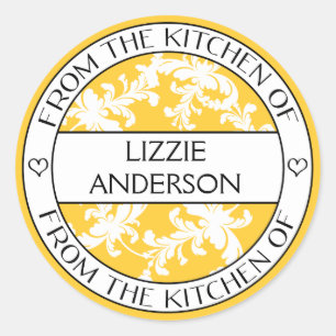 Sticker Rond De la cuisine de la damassé blanche jaune de