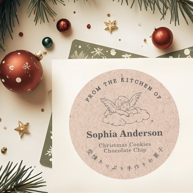 Sticker Rond De la cuisine de Noël Angel Wing Kraft (Créateur téléchargé)