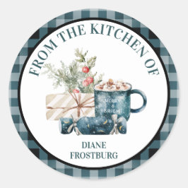 Sticker Rond De la cuisine de Noël bleu Turquoise