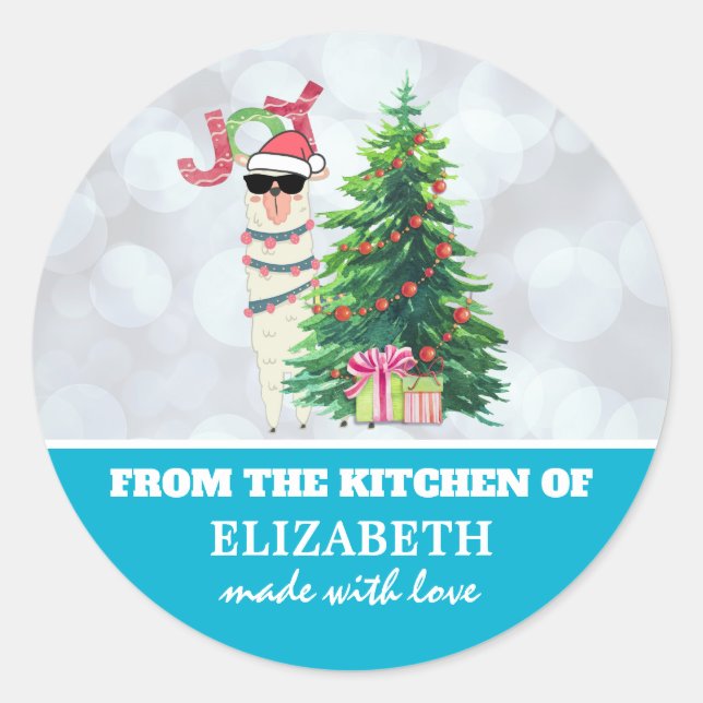 Sticker Rond De la cuisine de Noël Llama (Devant)