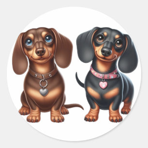 Sticker Rond De mignons amis dachshund