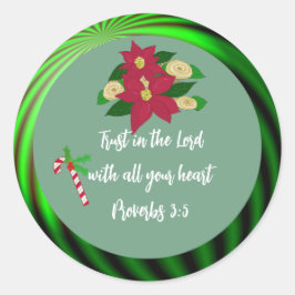 Sticker rond de Noël Poinsettia Bible Verse