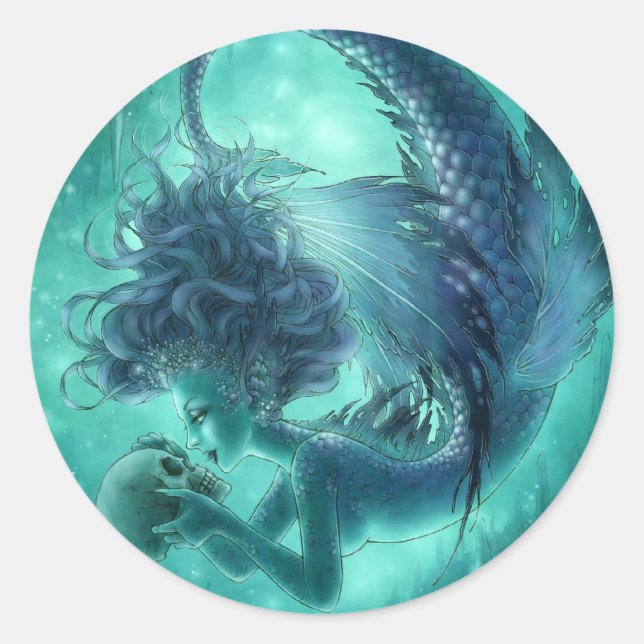 Sticker rond de sirène noire pour baisers secrets (Devant)