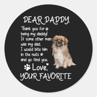 Sticker Rond Dear Daddy Tibetan Spaniel Dog Dad Father's Day 
