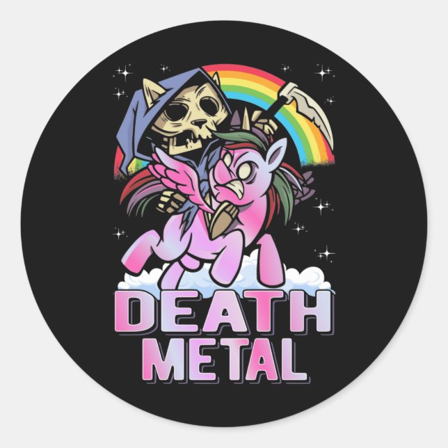Sticker Rond Death Metal Unicorn Reaper arc-en-ciel (Devant)