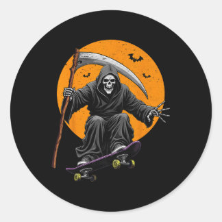 Sticker Rond Death Skateboarding On Vacation Funny Skeleton Ska