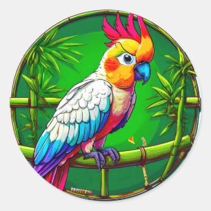 Sticker Rond Décalcomanie d'art d'oiseau tropical perroquet col