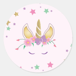 Sticker Rond Décalques magiques d'anniversaire de licorne