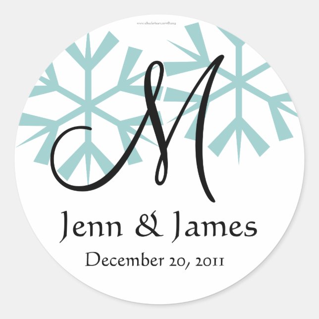 Sticker Rond Décembre Blue Snowflakes Monogram M Seal (Devant)
