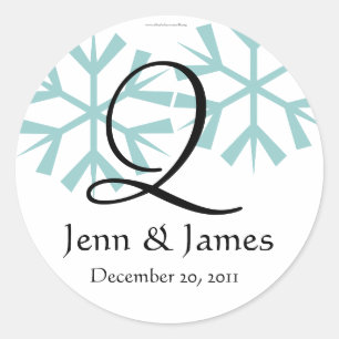 Sticker Rond Décembre Blue Snowflakes Monogram Q Seal