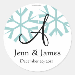 Sticker Rond Décembre Blue Snowflakes Monogramme A Sceau