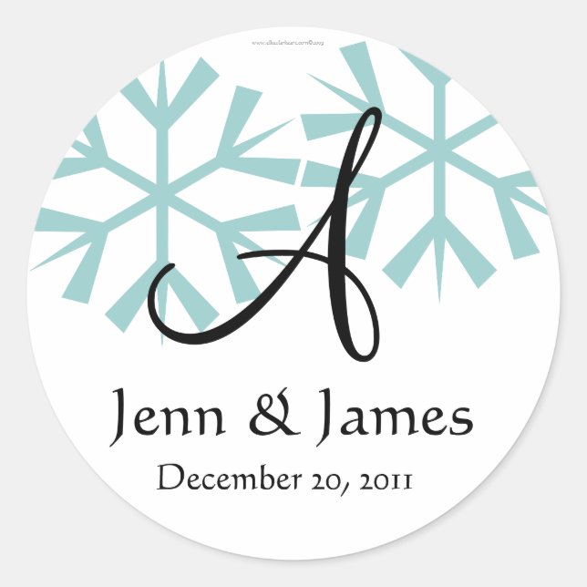 Sticker Rond Décembre Blue Snowflakes Monogramme A Sceau (Devant)