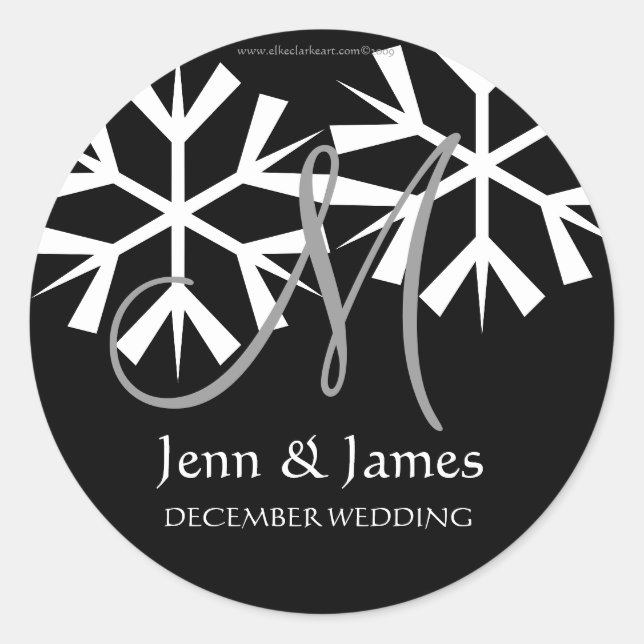 Sticker Rond Décembre Mariage Faire-part Monogramme M Sceau (Devant)