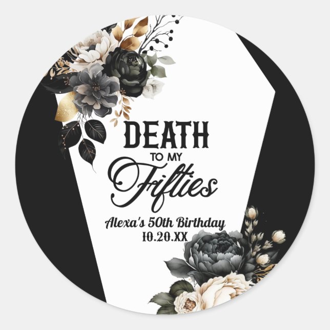 Sticker Rond Décès à mes cinquante Floral 60e Anniversaire (Devant)