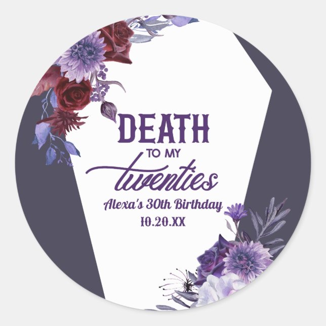 Sticker Rond Décès à mes vingt Floral 30e Anniversaire (Devant)