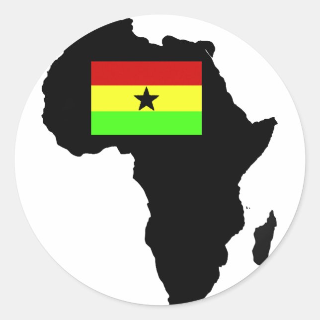 Sticker Rond Déchiré drapeau ghanéen et silhouette africaine (Devant)