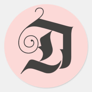 Sticker Rond Deck Halls Moderne D Monogramme rose noir
