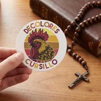 Sticker Rond DeColores Cursillo Rooster with Distressed Sunset