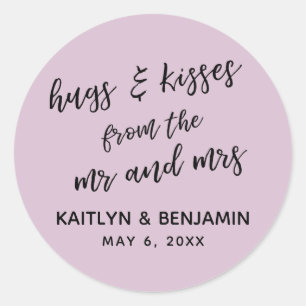 Sticker Rond Décontracté Hugs & Kisses de M. et Mme, Mauve