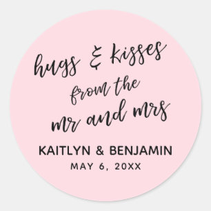 Sticker Rond Décontracté Hugs & Kisses de M. et Mme, Pink