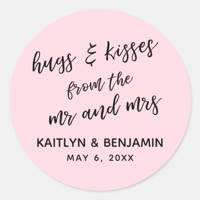 Sticker Rond Décontracté Hugs & Kisses de M. et Mme, Pink (Devant)