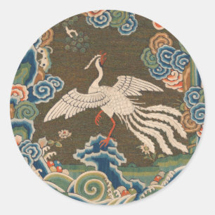 Sticker Rond Décor d'antiquité chinois d'oiseaux