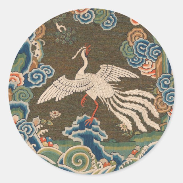 Sticker Rond Décor d'antiquité chinois d'oiseaux (Devant)