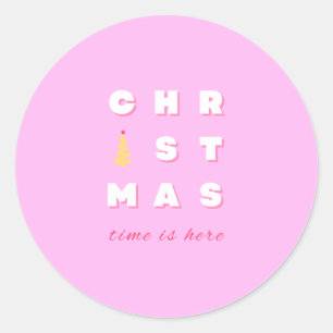 Sticker Rond Décor de Noël rose Abstrait