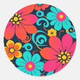 Sticker Rond Décor Dopamine - Fleurs Funky Lumineuses-Retro