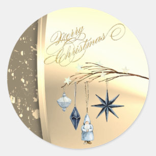Sticker Rond Décor hiver de Noël Faux Gold