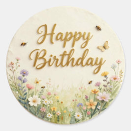 Sticker Rond Décoration de gâteau d'anniversaire Prairie de fle