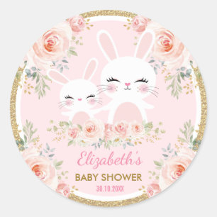 Sticker Rond Décoration rose mignonne de baby shower de lapin
