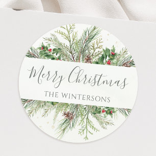 Sticker Rond Décoration rustique de Noël avec verdure hivernale