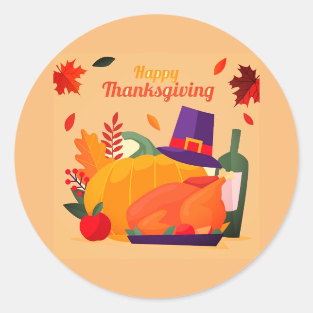 Sticker Rond Décoration Thanksgiving Célébration Dîner Plaque (Devant)