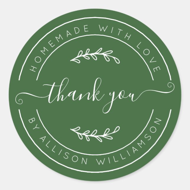 Sticker Rond Deep Green Homemade Thank You Label (Devant)