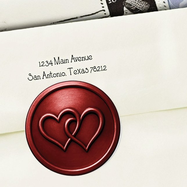 Sticker Rond Deep Red Two Hearts Intertwined Wedding (Créateur téléchargé)