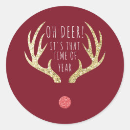 Sticker Rond Deer Antlers Fête de Noël