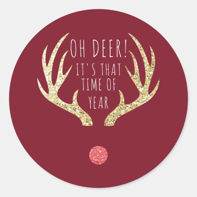 Sticker Rond Deer Antlers Fête de Noël (Devant)