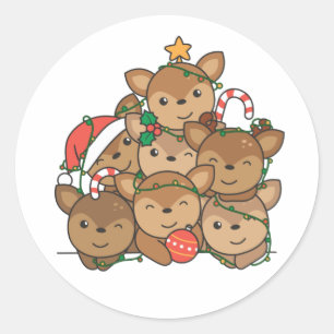 Sticker Rond Deer Christmas Tree Funny Animal Noël Classique