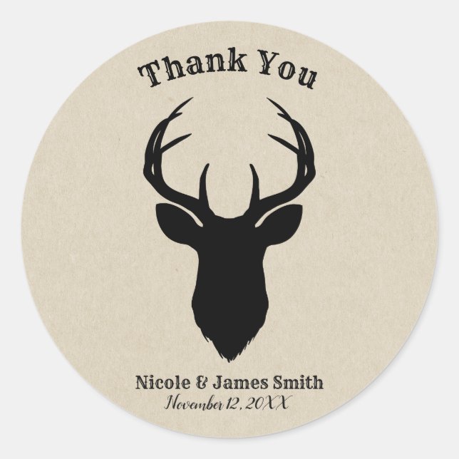 Sticker Rond Deer Head Antlers Rustic Country Modern Faveur (Devant)