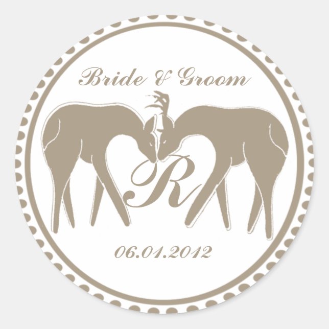 Sticker Rond Deer Love Mariage Monogramme (Devant)