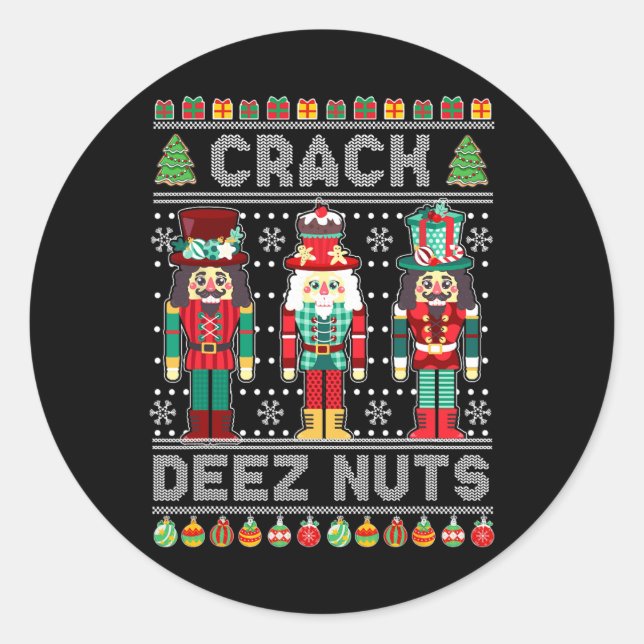 Sticker Rond Deez Nuts Nutcracker Fun Vilain Noël (Devant)