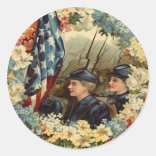 Sticker Rond Défilé de serrure du drapeau américain Mars Guerre