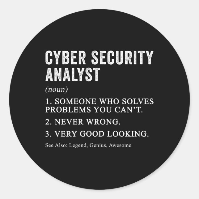 Sticker Rond Définition de l'analyste de la cybersécurité Hu (Devant)