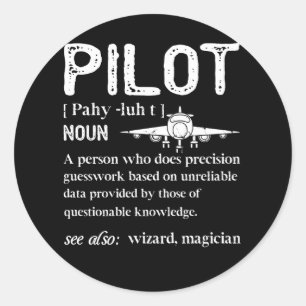 Sticker Rond Définition du pilote qui a aimé l'avion