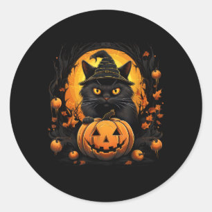 Sticker Rond Déguisement de chat drôle d'Halloween Citrouille C