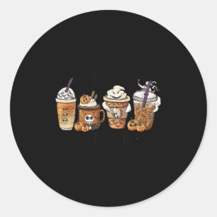 Sticker Rond Déguisement de citrouille avant café Halloween Sce