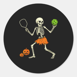 Sticker Rond Déguisement de squelette de pickleball d'Halloween