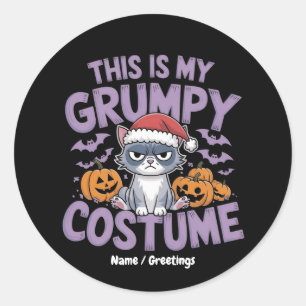 Sticker Rond Déguisement Halloween Chat Grumpy Drôle Animal de