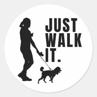 Sticker Rond Dehors Chien Marcher Femme Marcher Chien En Poitri